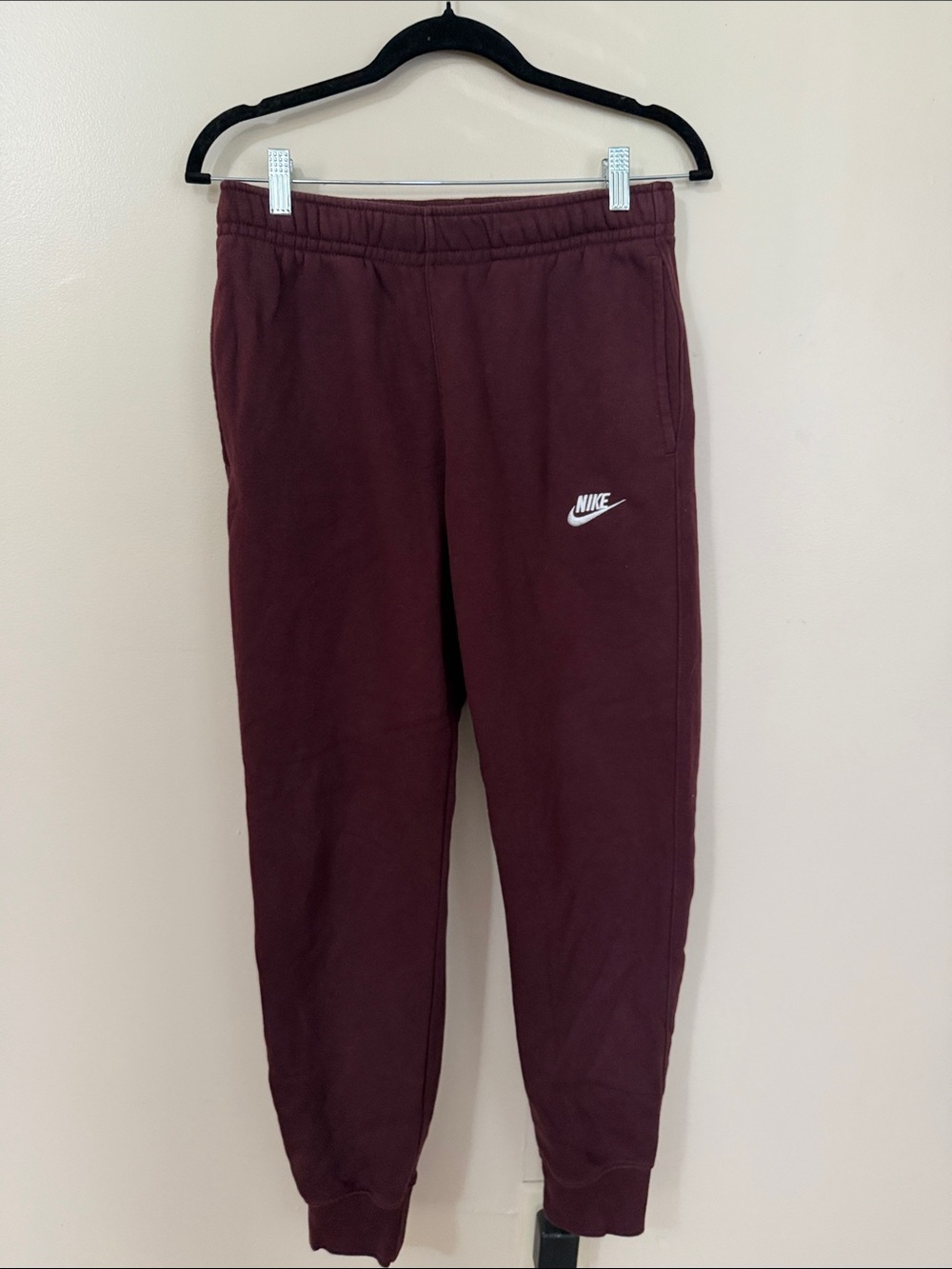 Nike Maroon Track Joggers with White Swoosh - Picture 1 of 5